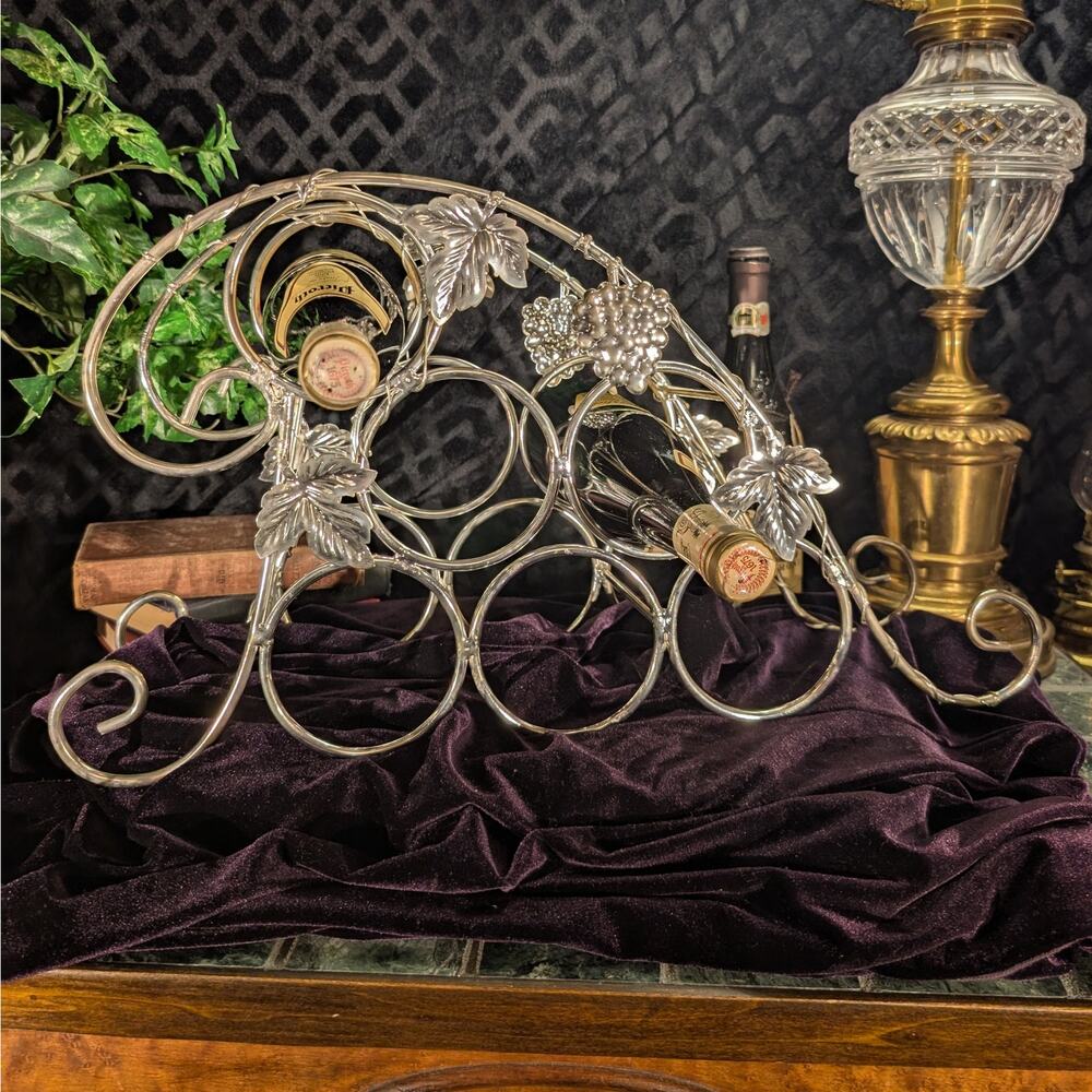 6 Bottle Large Vintage WM Rogers Bordeaux Silver Plate Wine Holder Rack w/ Box